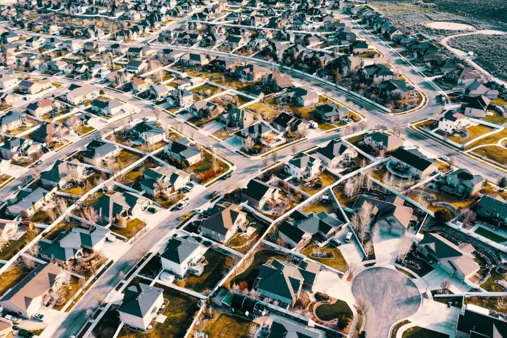 Aerial view of a large suburban subdivision
